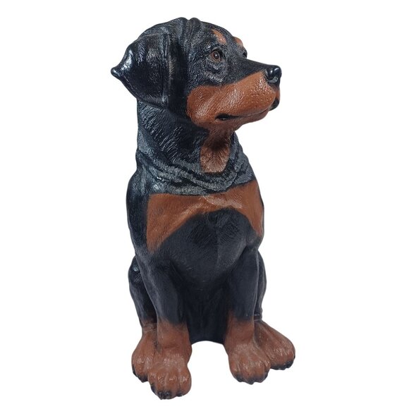 Vtg 12" Realistic Rottweiler Puppy Statue Figurine Glass Eyes Universal Statuary - Picture 4 of 11